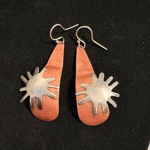Vintage Sterling Silver and Copper Earrings Women’s With a designer signature